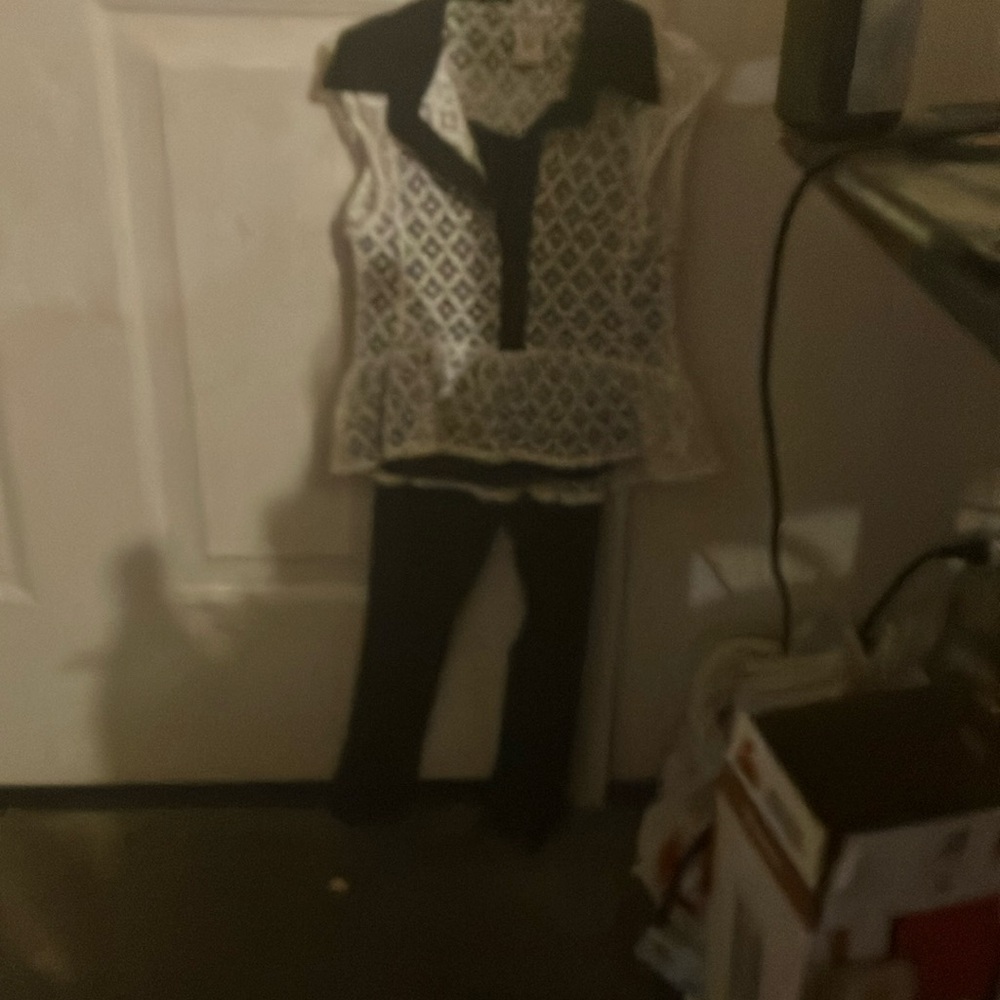 Chic Black and White Lace Top with Black Pants